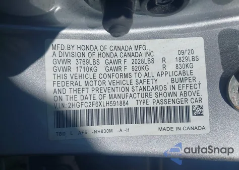 2020 Honda Civic Lx from USA, damaged, VIN 2HGFC2F6XLH591884